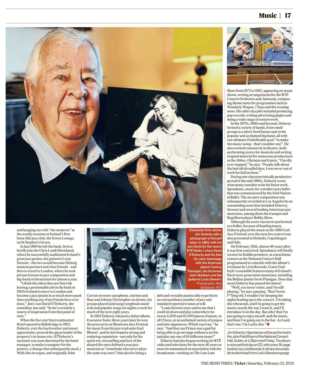 Philip Watson (@mrphilipwatson) on Twitter photo A profile for <a href="/IrishTimesCultr/">Irish Times Culture</a> of the Irish jazz pianist, composer and living legend Jim Doherty, whose jazz ballet suite Spondance will be performed <a href="/NCH_Music/">National Concert Hall</a> Dublin on Fri Feb 28, the same day <a href="/LiviaRecords/">Livia Records</a> reissue the album on CD and Bandcamp download. irishtimes.com/culture/music/… A profile for <a href="/IrishTimesCultr/">Irish Times Culture</a> of the Irish jazz pianist, composer and living legend Jim Doherty, whose jazz ballet suite Spondance will be performed <a href="/NCH_Music/">National Concert Hall</a> Dublin on Fri Feb 28, the same day <a href="/LiviaRecords/">Livia Records</a> reissue the album on CD and Bandcamp download. irishtimes.com/culture/music/…