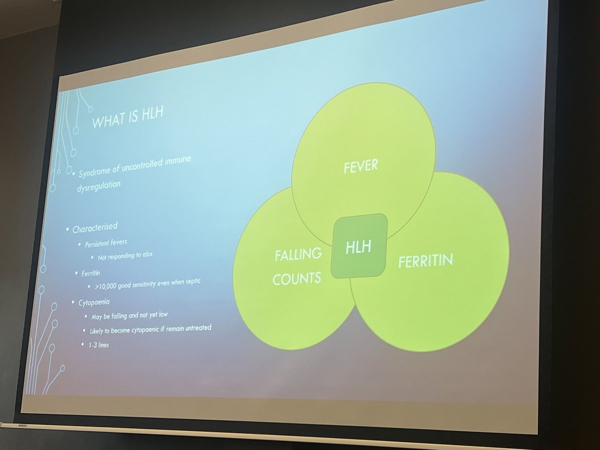 Very interesting presentation from Dr Sam Clark of <a href="/uclh/">UCLH</a> at our <a href="/EKHUFT/">East Kent Hospitals</a> Critical Care Conference using case studies of identifying and treatment of Hemophagocytic Lymphohistiocytosis (HLH) and the importance of early escalation of deterioration in patients at risk.