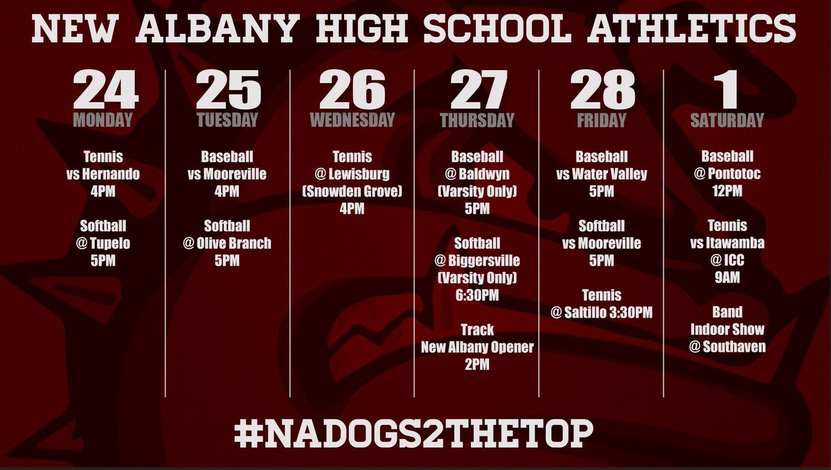 Here’s what is happening this week in NAHS Athletics. Be sure to join us when you can to support these Bulldogs! #NADogs2theTop #BESTistheSTANDARD