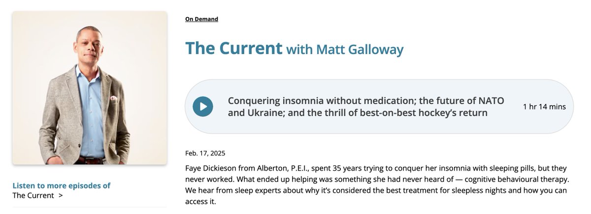 CADeN (@deprescribenet) on Twitter photo “Sleeping pills can't undo the causes of chronic insomnia”
Hear Sleepwell co-founder & CADeN exec member Dr. David Gardner speak about sleeping pills, CBT-i techniques & how they can help treat causes of chronic insomnia in <a href="/CBCRadioCanada/">CBC/Radio-Canada</a>'s The Current:
cbc.ca/listen/live-ra… “Sleeping pills can't undo the causes of chronic insomnia”
Hear Sleepwell co-founder & CADeN exec member Dr. David Gardner speak about sleeping pills, CBT-i techniques & how they can help treat causes of chronic insomnia in <a href="/CBCRadioCanada/">CBC/Radio-Canada</a>'s The Current:
cbc.ca/listen/live-ra…