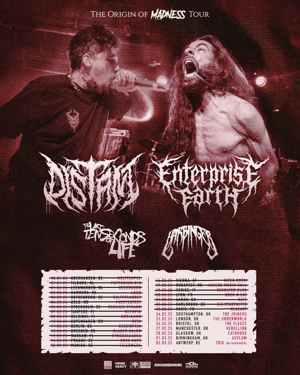 We are having a great time across Europe with @enterpriseearth , @tltsol and <a href="/harbingerriffs/">HARBINGER</a> , but now its time for the final UK part of the tour. Who are we seeing at these shows this week?!🇬🇧🔨