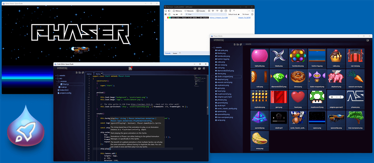 Gamedevjs's tweet image. The newly released Phaser Launcher is a free Windows and MacOS application offering all the tools to quickly start building games with @phaser_:

gamedevjs.com/tools/phaser-l…

#gamedev #gamedevjs #Phaser #MadeWithPhaser #indiedev #indiegames #tool #launcher #HTML5 #JavaScript
