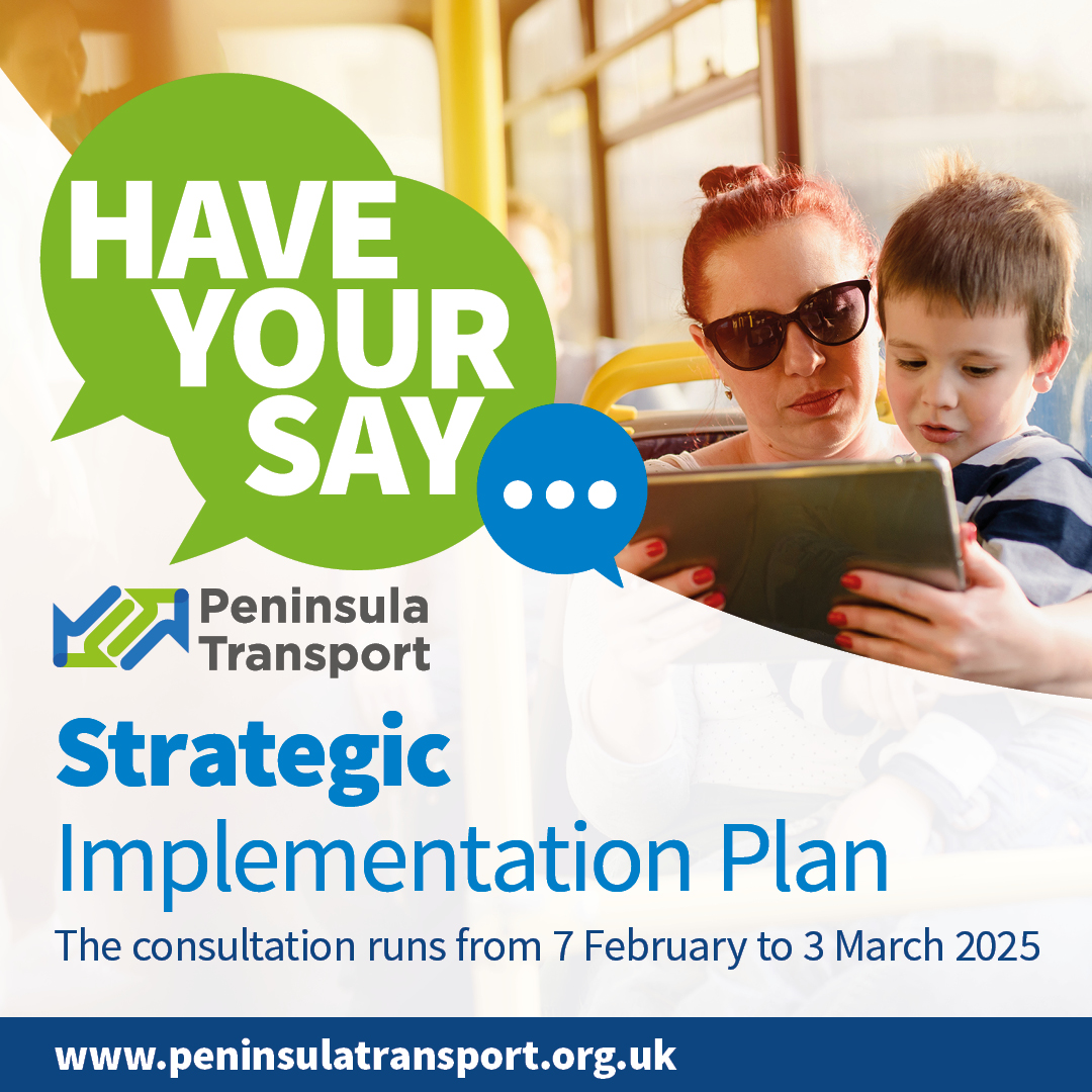 There’s still time to have your say in Peninsula Transport’s consultation on the Strategic Implementation Plan (SIP).

Please take a moment to read the SIP and complete our short survey: tinyurl.com/wwxn7bwe

#Transport #SouthWest #Consultation