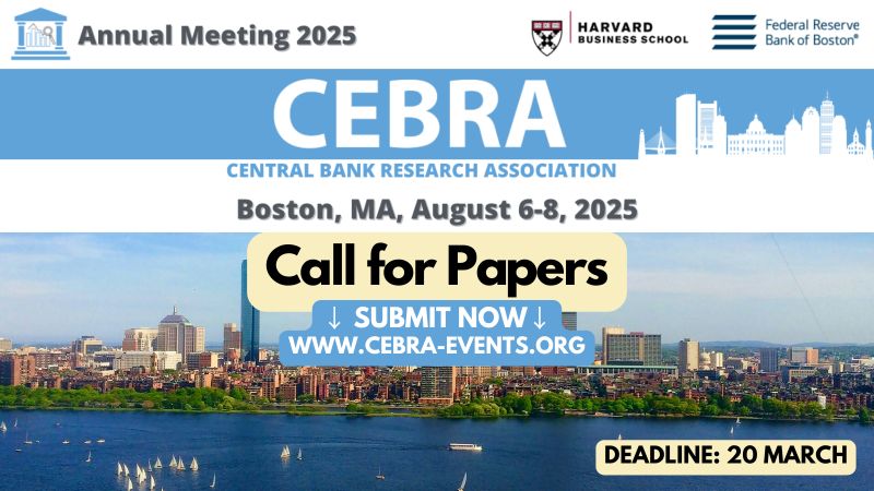 Raphael Auer (@raphauer) on Twitter photo It is a special honor to hold the 10th <a href="/CebraOrg/">Central Bank Research Association</a> Annual Meeting at <a href="/HarvardHBS/">Harvard Business School</a> and <a href="/BostonFed/">Boston Fed</a> together with 30 central banks and IFIs:
cebra-events.org/call-for-paper…
The event will take place at FRB Boston on August 6 and at HBS on 7-8 Aug. Submission deadline is March 20, 2025.... It is a special honor to hold the 10th <a href="/CebraOrg/">Central Bank Research Association</a> Annual Meeting at <a href="/HarvardHBS/">Harvard Business School</a> and <a href="/BostonFed/">Boston Fed</a> together with 30 central banks and IFIs:
cebra-events.org/call-for-paper…
The event will take place at FRB Boston on August 6 and at HBS on 7-8 Aug. Submission deadline is March 20, 2025....