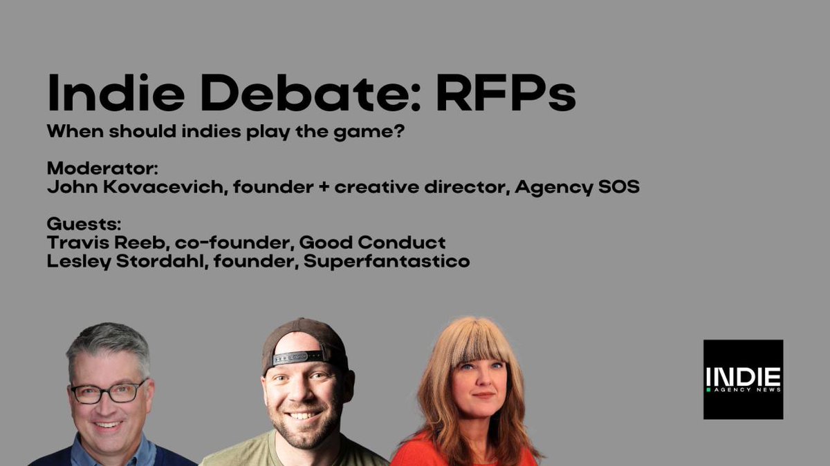 Should independent agencies play the RFP game? Join us tomorrow for a lively discussion. #advertising #marketing #agencies linkedin.com/events/indiede…