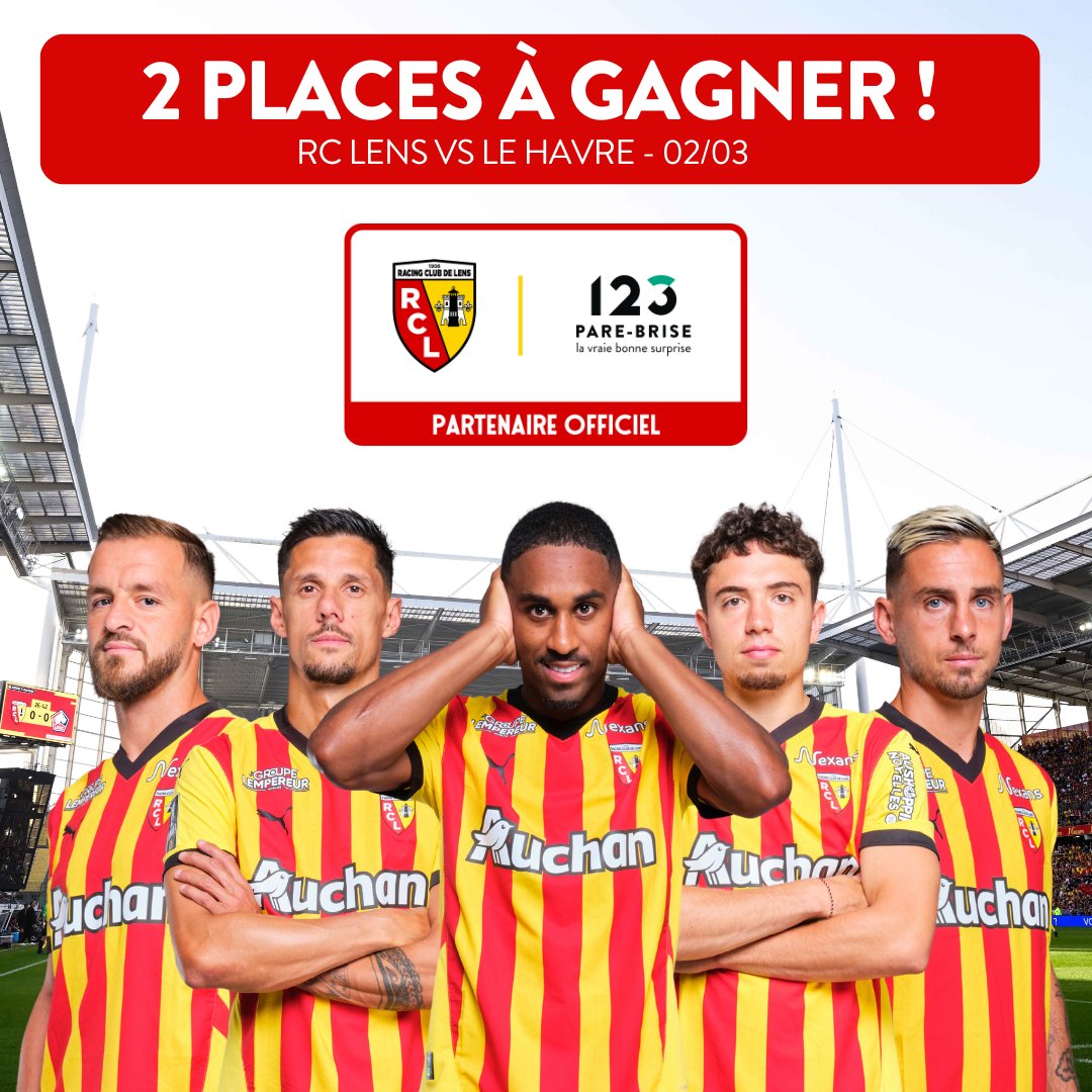 Alerte #concours : 2 places à gagner pour <a href="/RCLens/">Racing Club de Lens</a> vs Le Havre 🚨

Pour participer : 
1️⃣ Suis <a href="/123PareBrise/">123 Pare-Brise aime le sport</a> 
2️⃣ RT + FAV 
3️⃣ Commente en identifiant un(e) pote 

TAS le 28/02 à 11h ⏳
Bonne chance à tous !!