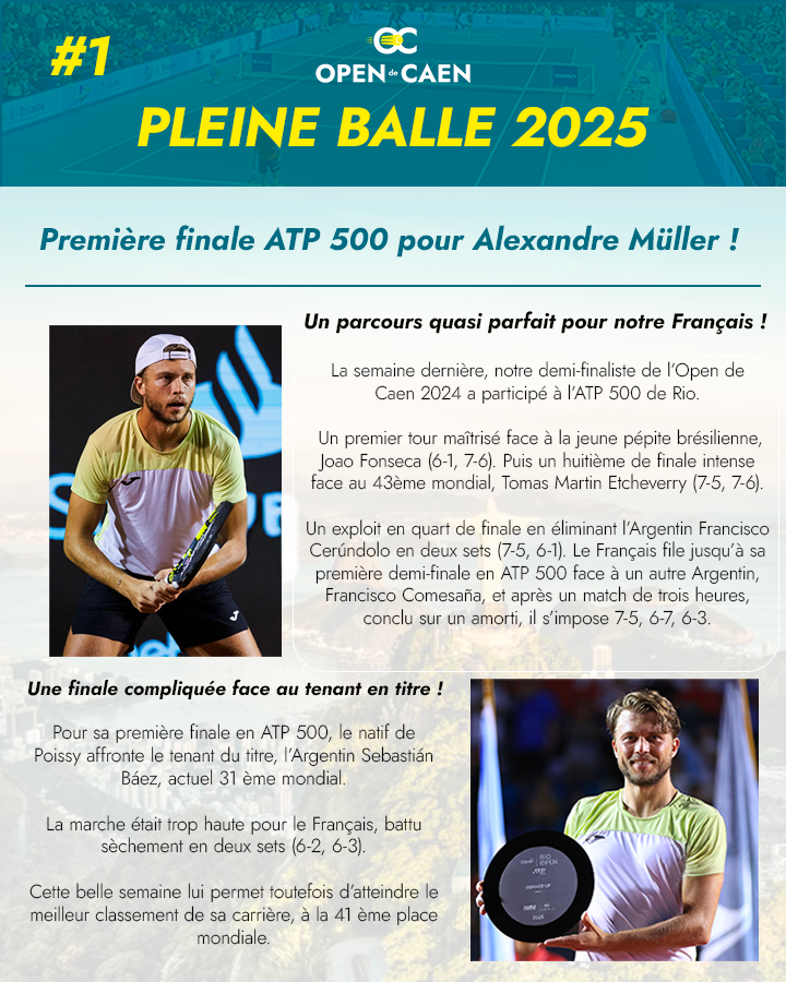 🚀 Pleine Balle 2025 ! - Épisode #1

🎾 Plongez dans l'actualité du tennis et des joueurs passés par l'Open de Caen.📰

👉 Dans ce premier épisode de l'année 2025, suivez le parcours d'Alexandre Müller 🇫🇷 à l'ATP 500 de Rio 🇧🇷 !