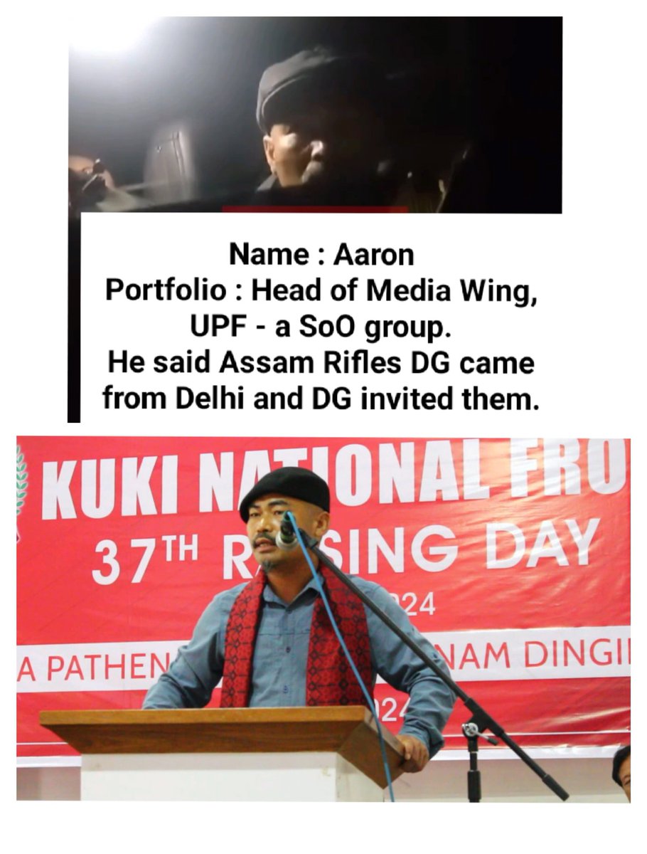 Be ready to witness damage control publicity stunts from #AssamRifles in due course of time after their clandestine activities were exposed by SDSA representatives in Senapati.
<a href="/official_dgar/">The Assam Rifles</a> personnel were caught escorting Aaron Kipgen, Spokesperson of UPF and Gen Secy of KNF-P.