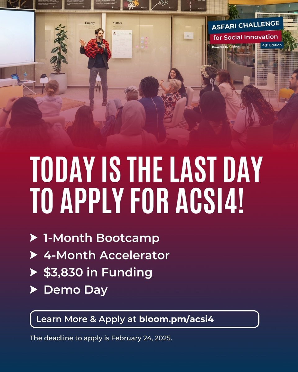 LAST CHANCE to apply for #ACSI4!

Have a social enterprise idea in sustainability, governance, media, citizenship, learning, innovation, or systems change?

Get up to $3,830, mentorship, training, trauma-informed support &amp; Demo Day.

👉Apply now: bloom.pm/acsi4
