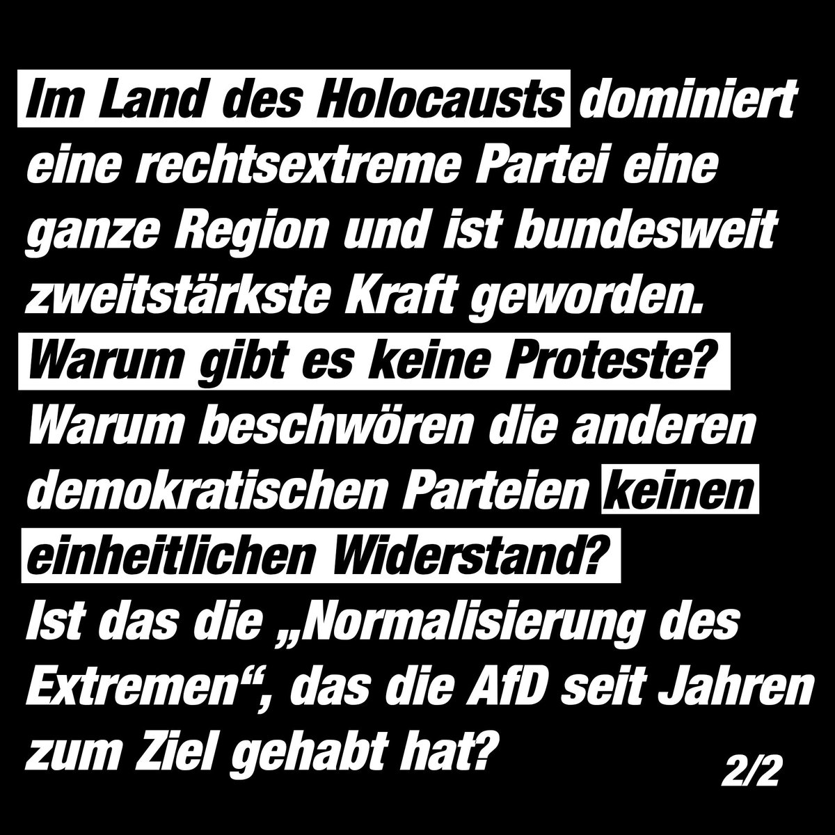 Bei der Bundestagswahl wurde die rechtsextreme #NoAfD zweitstärkste Kraft. IM OSTEN IST SIE DIE STÄRKSTE! Ganze Regionen haben braun gewählt. Wo sind die Proteste? Warum beschwören die demokratischen Parteien keinen Widerstand?
#Bundestagswahl2025 #Niewiederistjetzt #NoNazis