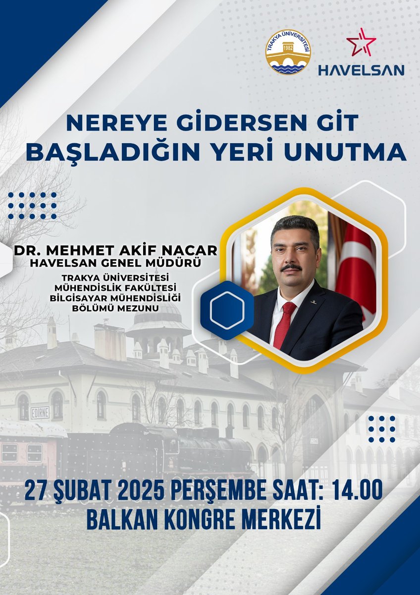 Havelsan Genel Müdürü Dr. Mehmet Akif Nacar 27 Şubat Perşembe saat 15:00'da teknoparkımızı ziyaret edecektir.