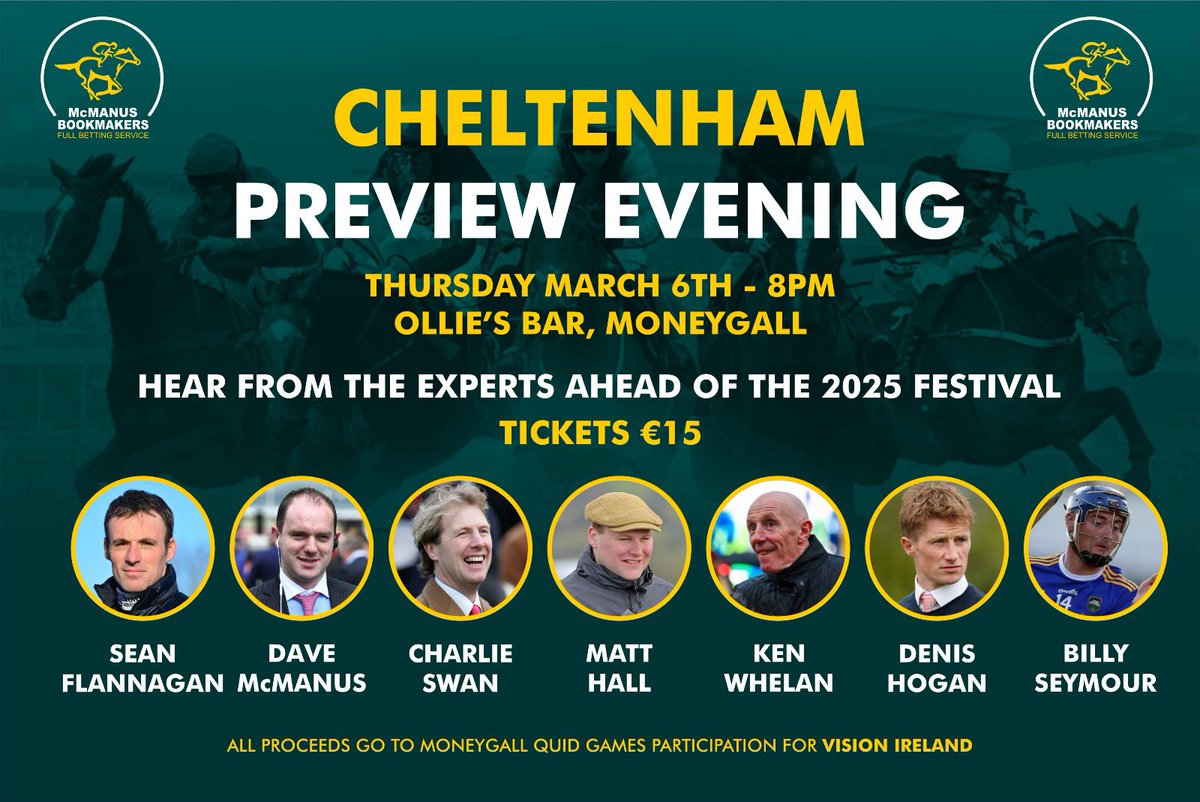 darraghayes's tweet image. Get ready for the Cheltenham Festival at Ollie's in Moneygall!Join us on Thursday, 6th March 2025,for an unmissable Night packed with expert insights,top tips, and plenty of craic. Doors open at 7:30 PM don’t miss your chance to hear from racing pros ahead of the big week.
