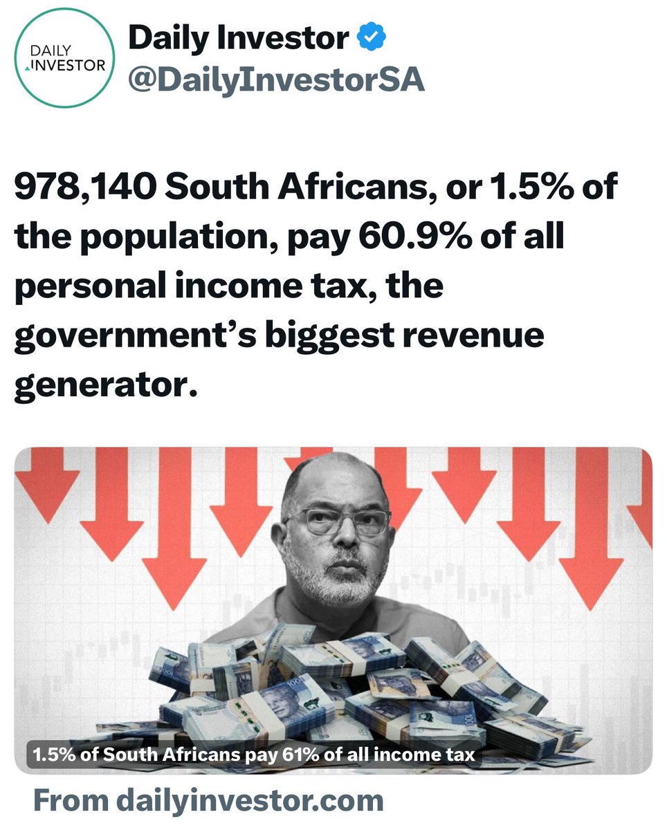 Martin Nel (@martin_nel_09) on Twitter photo The ANC is bleeding South Africa dry!
Less than 1.5% of the population,
just 978,140 hardworking South Africans,
pay 60.9% of ALL personal income tax, keeping this collapsing state afloat.
And what does the <a href="/MYANC/">ANC - African National Congress</a> do with it?
LOOT. STEAL. WASTE.
Billions vanish into The ANC is bleeding South Africa dry!
Less than 1.5% of the population,
just 978,140 hardworking South Africans,
pay 60.9% of ALL personal income tax, keeping this collapsing state afloat.
And what does the <a href="/MYANC/">ANC - African National Congress</a> do with it?
LOOT. STEAL. WASTE.
Billions vanish into