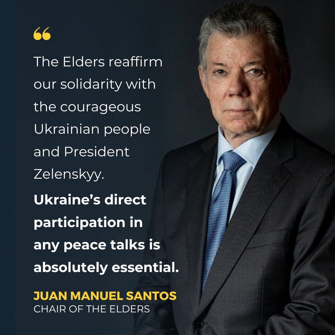 The world cannot reward Russia's aggression. Any peace negotiations must include Ukraine if justice is to be delivered.

<a href="/JuanManSantos/">Juan Manuel Santos</a> says:

“Three years on from Russia’s full-scale invasion, the Elders reaffirm our solidarity with the courageous Ukrainian people and President