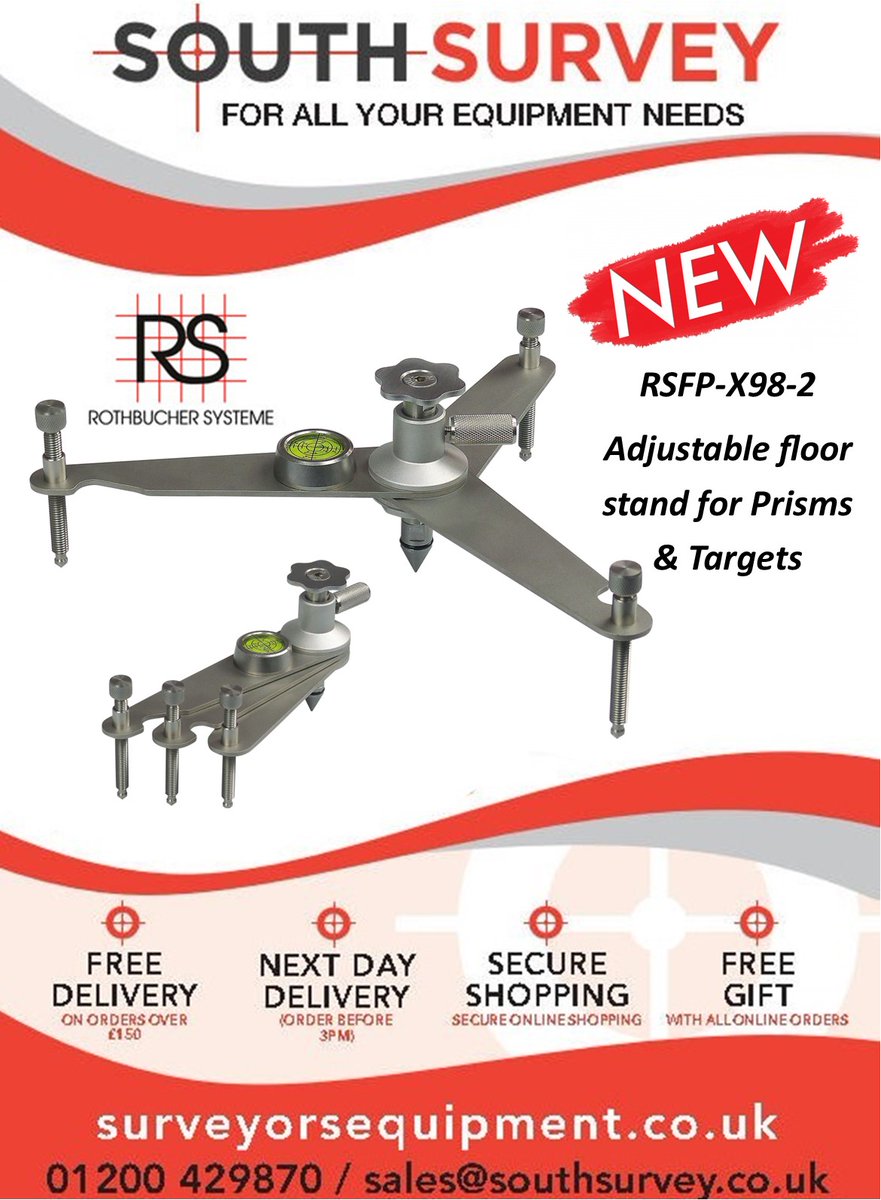The RS Rothbucher Systeme RSFP-X98-2 Adjustable floor stands for prisms and targets are used on construction projects to establish reference points when neighbouring buildings or other objects are missing.
surveyorsequipment.co.uk/rsfp-x98-2.html