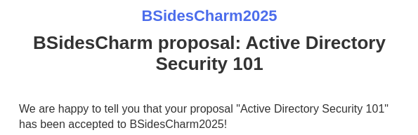 I break Windows.... (@dfirdeferred) on Twitter photo Super stoked to share that <a href="/JimSycurity/">Jim Sykora</a> and I will be leading an Active Directory Security course at BSides Charm 2025! We will cover Active Directory infrastructure, common misconfigurations, vulnerabilities and mitigations, and hands-on labs! Super stoked to share that <a href="/JimSycurity/">Jim Sykora</a> and I will be leading an Active Directory Security course at BSides Charm 2025! We will cover Active Directory infrastructure, common misconfigurations, vulnerabilities and mitigations, and hands-on labs!