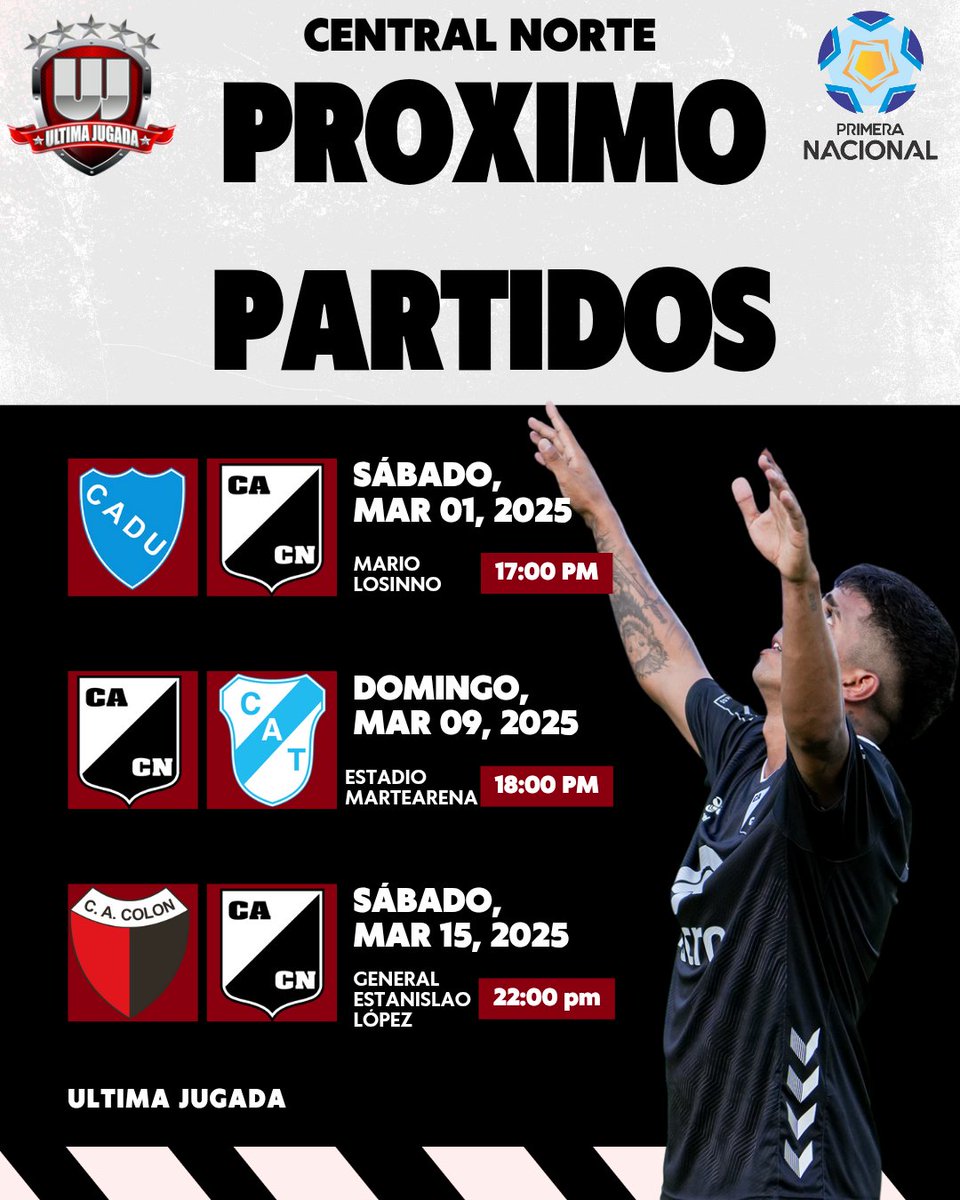 LO QUE SE LE VIENE AL CUERVO ⚫⚪

Luego del empate frente a #EstudiantesBA estos son los partidos que se le vienen al conjunto de #CentralNorte por la #PrimeraNacional 🏆

📷 Prensa de Central Norte