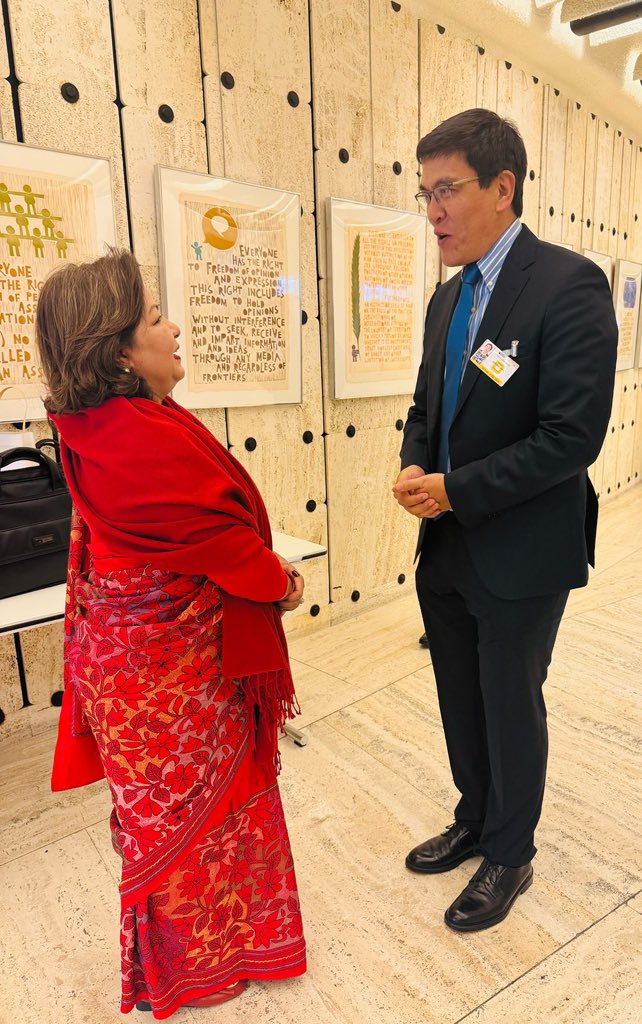 Glad to meet H.E. Edil Baisalov, Deputy Prime Minister of the Kyrgyz Republic, on the sidelines of the 58th Session of the HRC. We took stock of relations between Nepal and the Kyrgyz Republic.