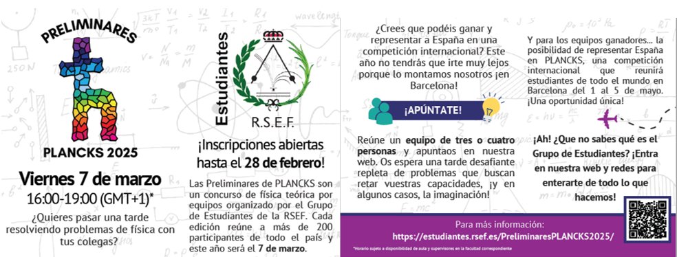 Todavía no te has apuntado??
Corre, todavía estás a tiempo de inscribirte y participar en las Preliminares Planks 2025 hasta el 28 febrero!!
Inscripción e info: estudiantes.rsef.es/PreliminaresPL…