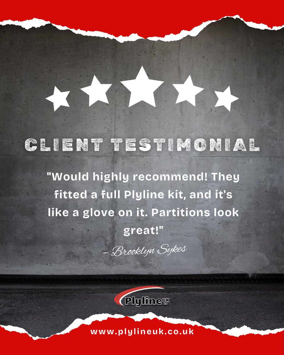 PlylineUK's tweet photo. ⭐️⭐️⭐️⭐️⭐️ "Would highly recommend! Plyline UK fitted a full plyline kit, and it's like a glove on it. Partitions look great!" – Brooklyn Sykes #CustomerReview #PlylineUK #WorkVan https://t.co/fPPeWVK7zo