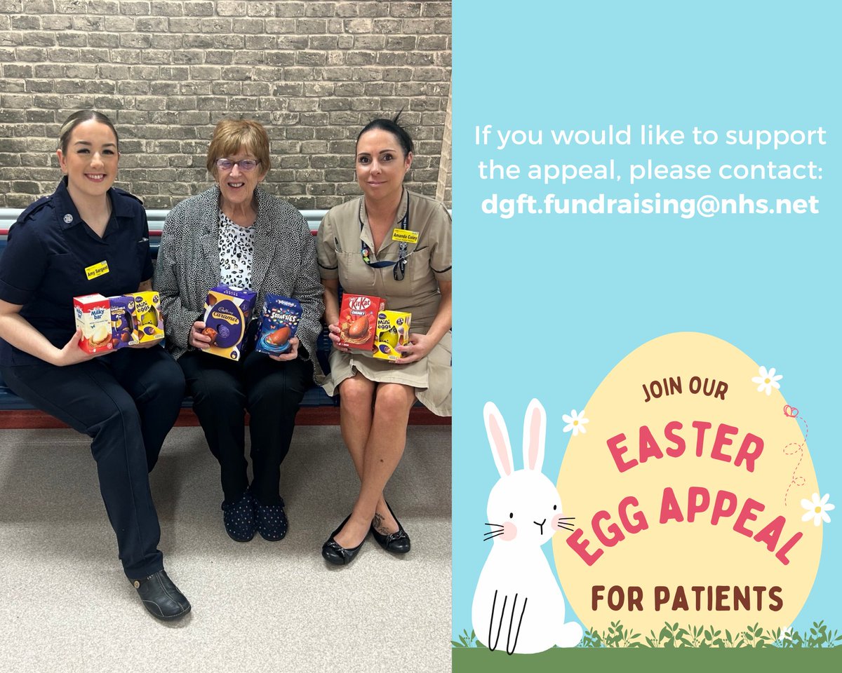 DGNHS Charity 💙 (@dgnhscharity) on Twitter photo Hop into the spirit of Easter with the <a href="/DGNHSCharity/">DGNHS Charity 💙</a>’s Easter Egg Appeal! We’re calling on the local community to donate Easter eggs so that every patient across the <a href="/DudleyGroupNHS/">The Dudley Group</a> gets to unwrap a sweet treat this Easter. All donations need to be in by 4th April! Hop into the spirit of Easter with the <a href="/DGNHSCharity/">DGNHS Charity 💙</a>’s Easter Egg Appeal! We’re calling on the local community to donate Easter eggs so that every patient across the <a href="/DudleyGroupNHS/">The Dudley Group</a> gets to unwrap a sweet treat this Easter. All donations need to be in by 4th April!