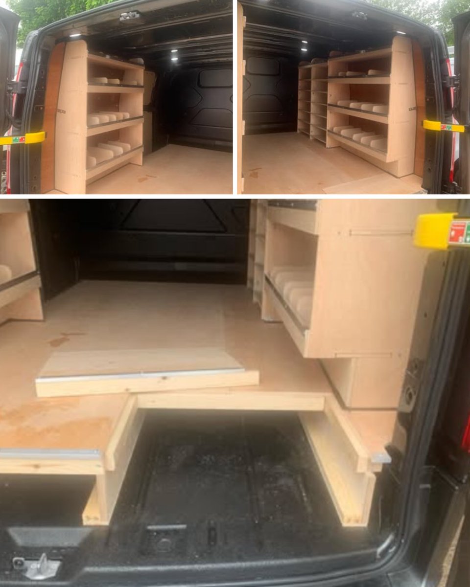 PlylineUK's tweet photo. Before ➡️ After! 🚐🔨 This SWB Transit Custom got a false floor, custom shelving &amp; dividers for max storage. Ready to upgrade yours? DM us! #VanStorage #BeforeAndAfter #PlylineUK https://t.co/1HnJf2ipJF