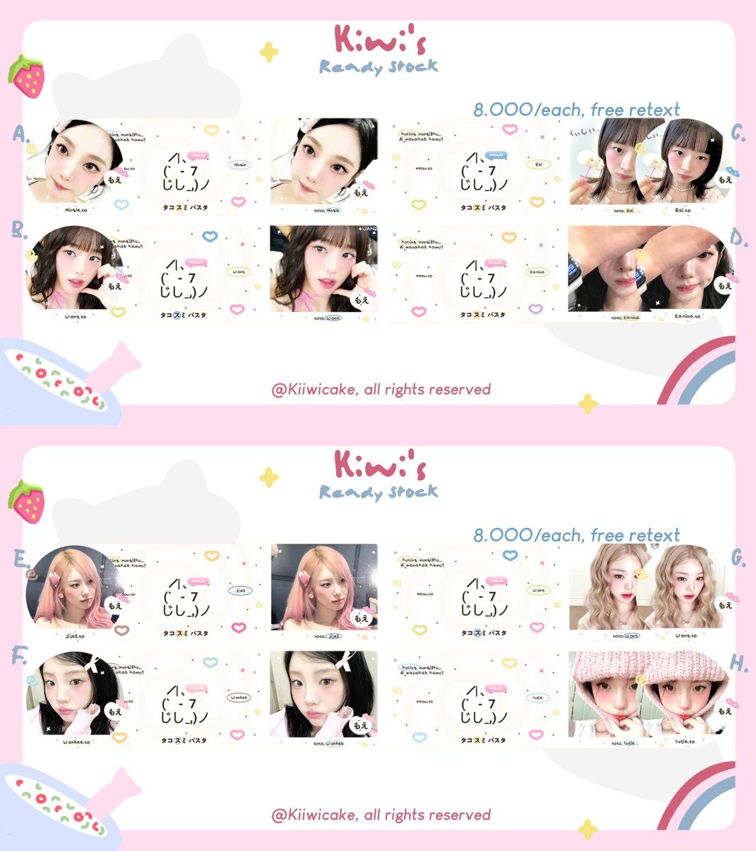 Kiiwicake's tweet image. ㅤ
— 🧃🥣⭐🍅 help retweet/repost? terimakasih ♡ 

𝐇alo! Aku punya 16 layout ready stock Girl Grup dan Ulzzang gemas yang bisa kamu jemput sekarang dengan harga 8.OOO /each sudah free retext. cek alt yaa buat list charanya, ayo jajan! 😆 #zonauang 🍓
⠀