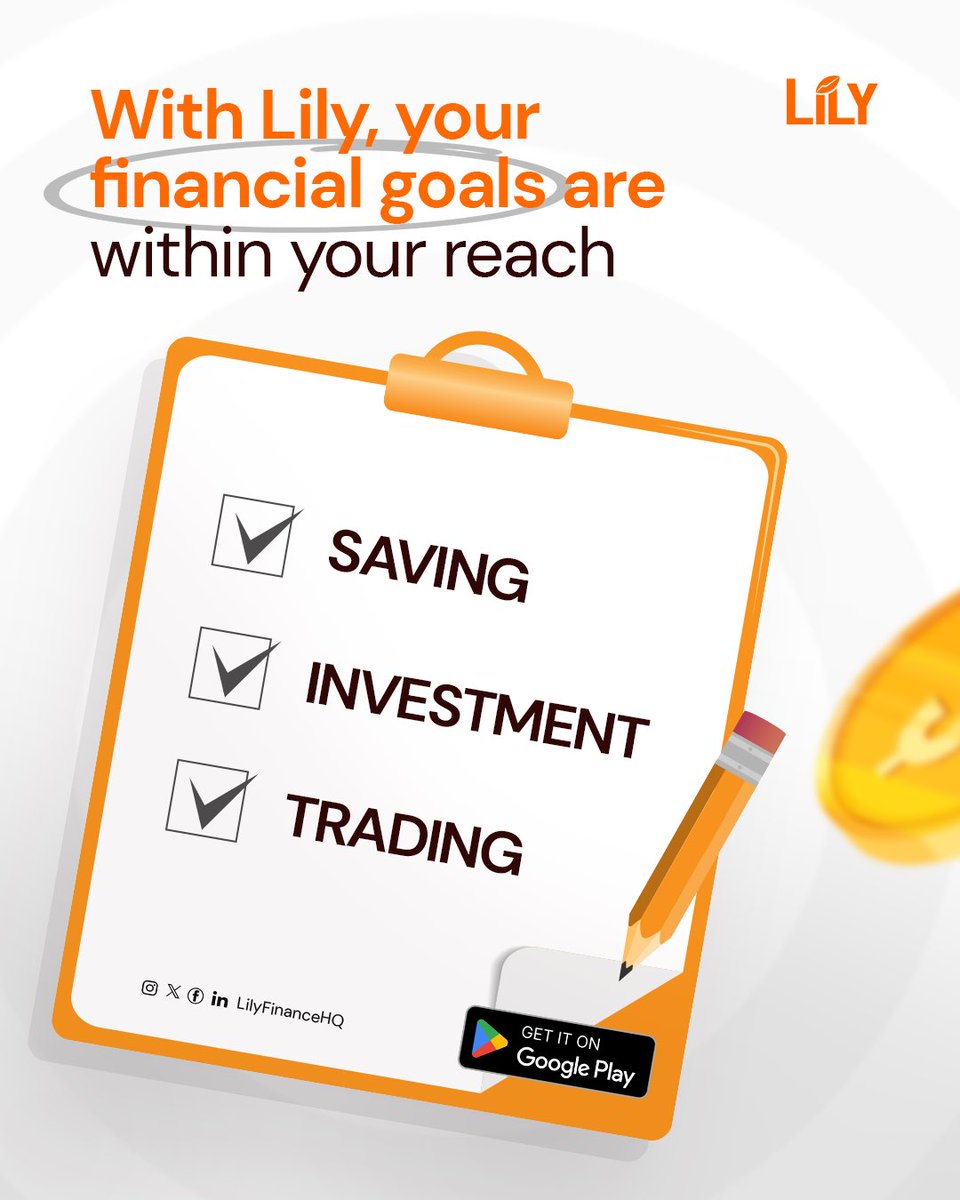 LilyFinanceHQ's tweet image. With Lily, your financial goals are closer than ever!

Save, invest, and trade—all in one place. Secure your future with ease.

#LilyFinance #InvestSmart #SaveBetter #TradeEasier