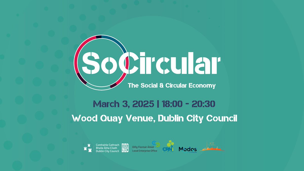 Only 1 week until SoCircular 2025! Join us on Monday 3rd March in the Wood Quay Venue, to celebrate Dublin’s social enterprises &amp; circular economy. Places are limited, get your ticket via:  shorturl.at/GC5ro

#SoCircular #Circular #LEW2025