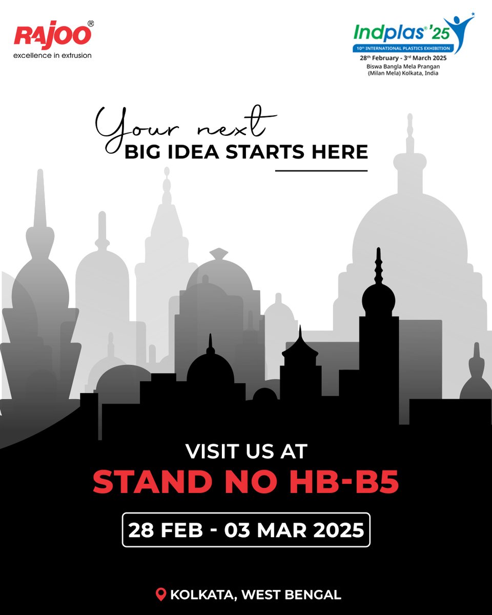 Rajoo_Engineers's tweet photo. We're ready to wow you! Visit Stand HB-B5 at the Kolkata Expo and explore how our latest innovations can elevate your packaging needs.
Don’t miss out, 28 Feb - 03 Mar!
#Indplas #Kolkata #excellenceinextrusion #RajooEngineers #Rajkot https://t.co/8yhdrdFRF2