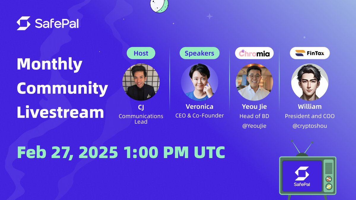 Exploring security &amp; interoperability on Feb 27th Community Live Stream  

Join us at 1PM UTC with <a href="/V_SafePal/">Veronica</a> &amp; our partners at
<a href="/Chromia/">Chromia | Power to the Public</a> <a href="/FinTax_Official/">FinTax</a> 

Get monthly updates &amp; participate for GiftNow rewards🧧