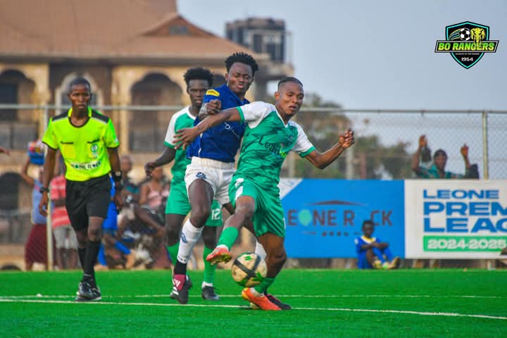 League leaders Bhantal Football Club and defending champions Bo Rangers FC ended in a goalless draw at the Approved School Field. Both teams fought hard but couldn’t find the back of the net, with strong defending and goalkeeping from both sides. The draw keeps the title race