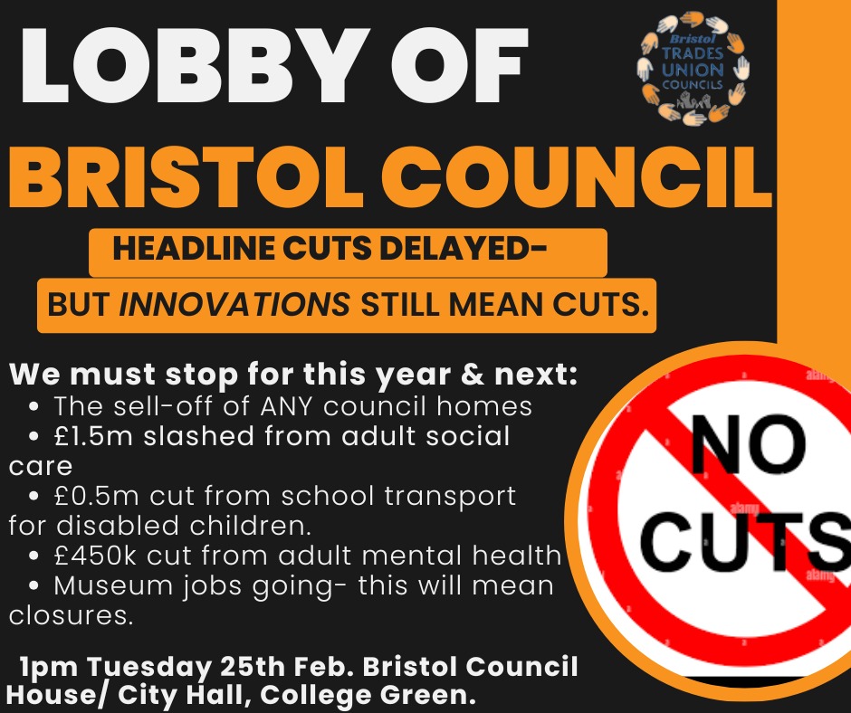 ↪ Although the Greens appeared to do a U-turn on many headline cuts, they’re now just hiding them; putting them back a year or looking at privatisation of our public services.

💪🏼  Bring our banners and our voices to lobby the Council at the budget meeting at 1 pm THIS Tuesday!