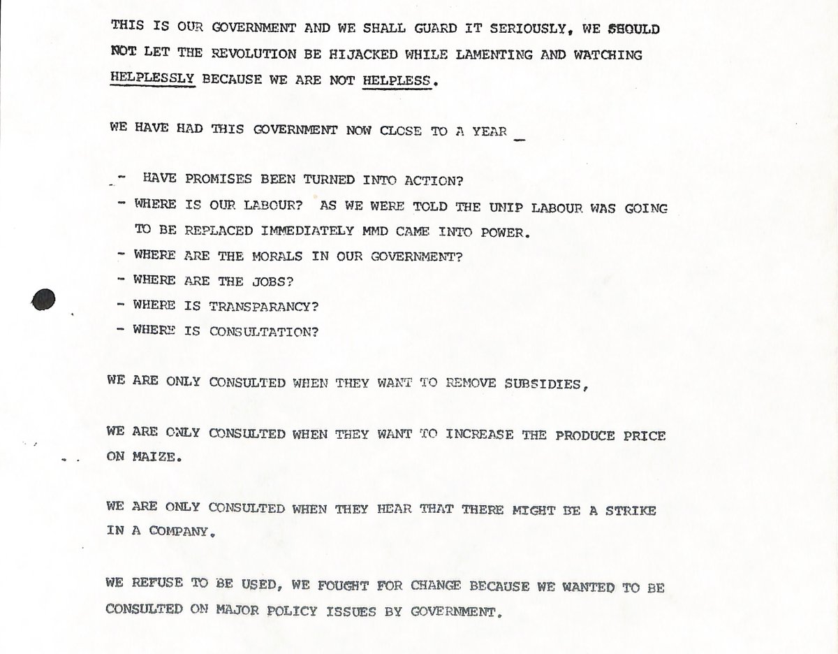 One thing I hope the archives will be useful for is writing histories of structural adjustment in Zambia.

Zambia's labour movement fought to remove the one-party state in 1991 and then were incredulous when they new government they had supported turned on them.