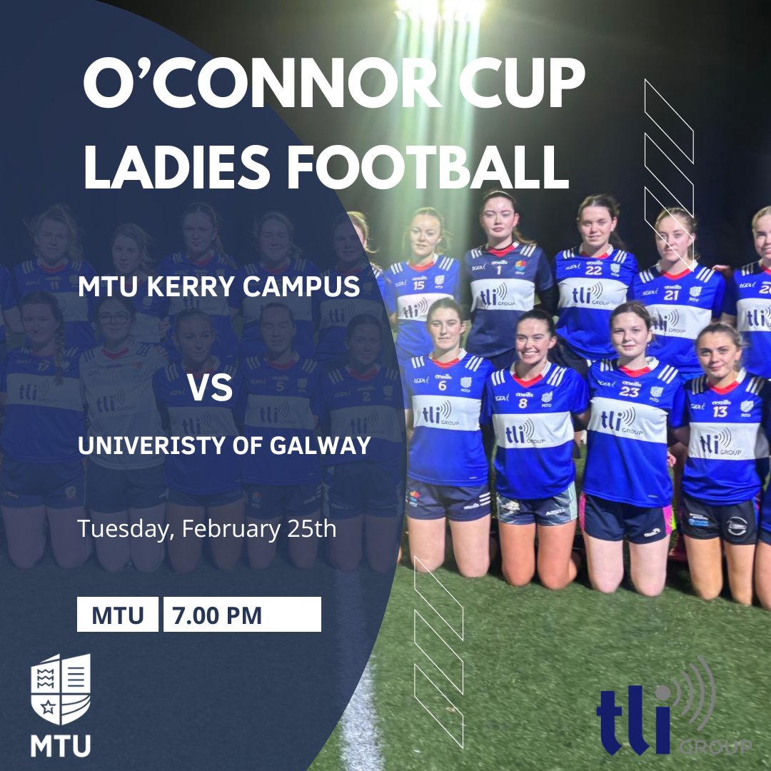 Best of luck to our ladies football team who take on University of Galway in the second round of the O'Connor Cup tomorrow evening (Tuesday Feb 25) at 7pm at home in the north campus in Tralee.

Entry is free and all support is very welcome to see some top level ladies football