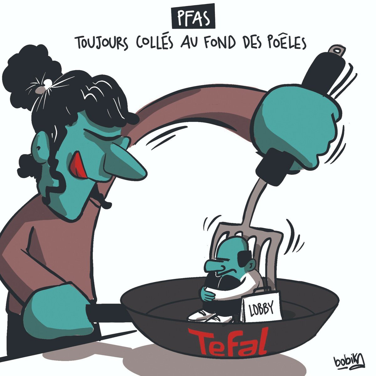 Le dessin de Bobika PFAS : toujours collés au fond des poêles pPP, image size:1200x1200