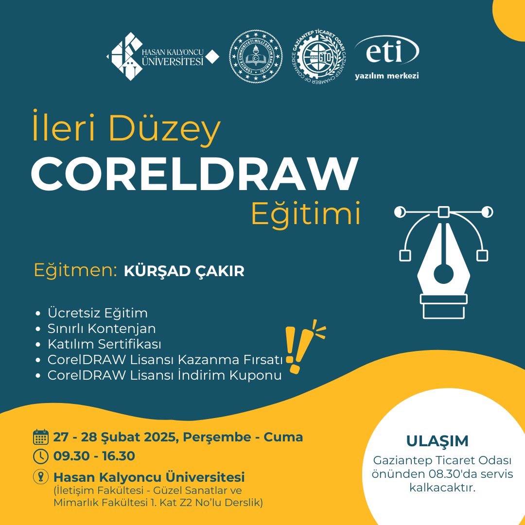 Düzenlenen CorelDraw eğitimi için kayıt linki aşağıdadır.
katılmak isteyen arkadaşlarımızın istenilen bilgileri doldurmasını rica ediyoruz.

İleri Düzey CorelDRAW Eğitimi track.inclick.email/share/59e9a305…