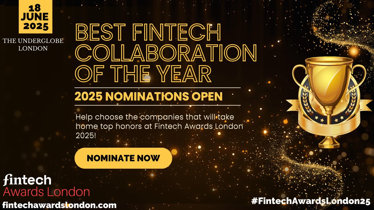 The Best Fintech Collaboration of the Year category is open for nominations.
Apply or nominate here fintechawardslondon.com/apply/.

#Fintech #fintechawards #FintechAwardsLondon25