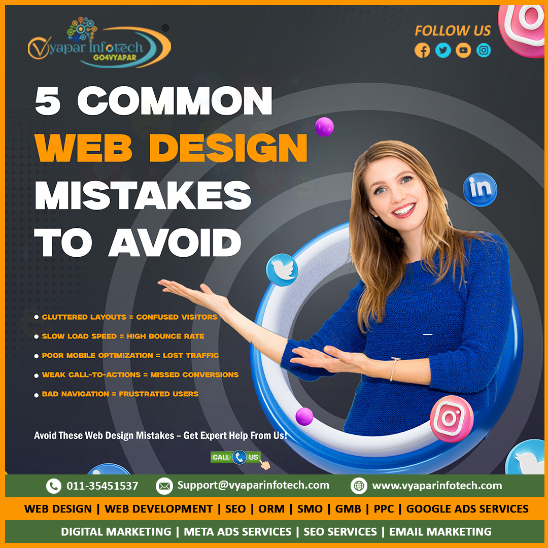 VyaparInfotech's tweet image. 🚀 5 Common Web Design Mistakes to Avoid! 🚀

A poor web design can drive visitors away. Avoid these common mistakes to keep your website engaging and user-friendly!
💡 Enhance your website with Vyapar Infotech!
👉 DM us for expert web design solutions!
#WebDesignMistakes #UIUX