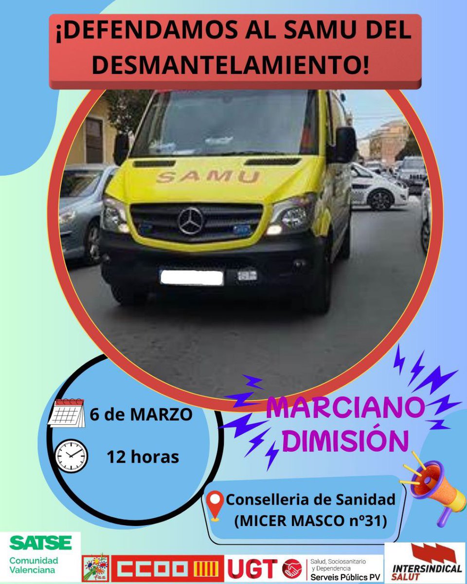 🚨¡Peligro de desmantelamiento del SAMU!
El día 6 nos movilizamos. 🚑
 #SanidadPública #CCOOSeMueve
