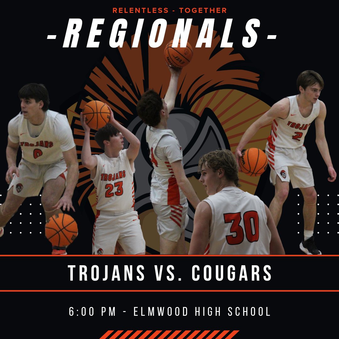 🚨REGIONAL GAME DAY 🚨 

🏀: Elmwood
🆚️: ROWVA-Williamsfield
📍: Elmwood H.S.
🕕: 6:00pm

#Relentless2gether #TheTrojanWay