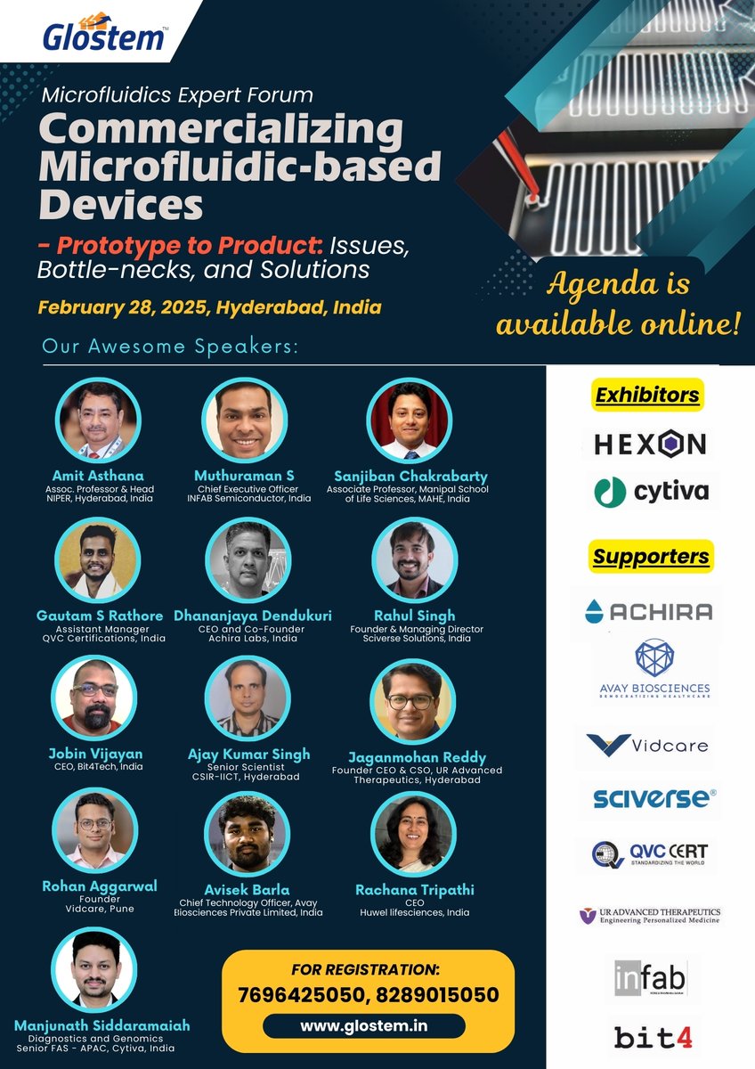 4 Days to Go!

Join us on Feb 28, 2025, in Hyderabad for the Microfluidics Expert Forum – a deep dive into scalable microfluidic devices, point-of-care diagnostics, biosensors, and more!
📍 Limited spots! Register now!
📞 7696425050, 8289015050
🌐 glostem.in