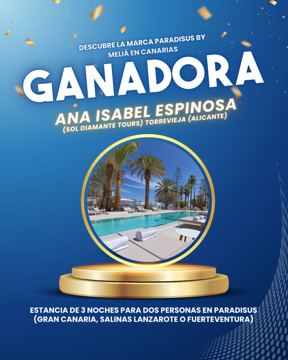 ✅Descubre la marca Paradisus by Meliá

🎥 bookingfax.com/webinars/cont.…

🎊 Los ganadores han sido:
- Eduardo Montoto (Travel Tips) Santiago de la Ribera (Navarra)
- Mª Asunción García (Viajes Carrefour) Elche (Alicante)
- Ana Isabel Espinosa (Sol Diamante Tours) Torrevieja (Alicante)