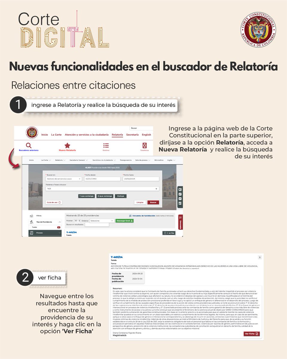 CConstitucional's tweet image. #CorteDigital | Nuevas funcionalidades en el buscador de Relatoría: corteconstitucional.gov.co/relatoria/busc…