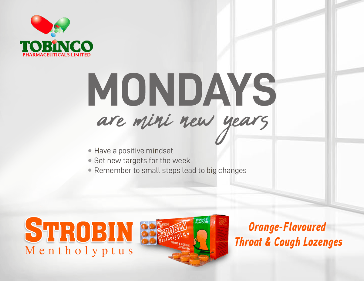 Tobincopharmacy's tweet photo. Mondays are mini new years.

#Strobin #Tobinco #Lozenges #GiftyOware #Shatta #MondayMotivation #HappyNewWeek https://t.co/iJAGI9Qhsw
