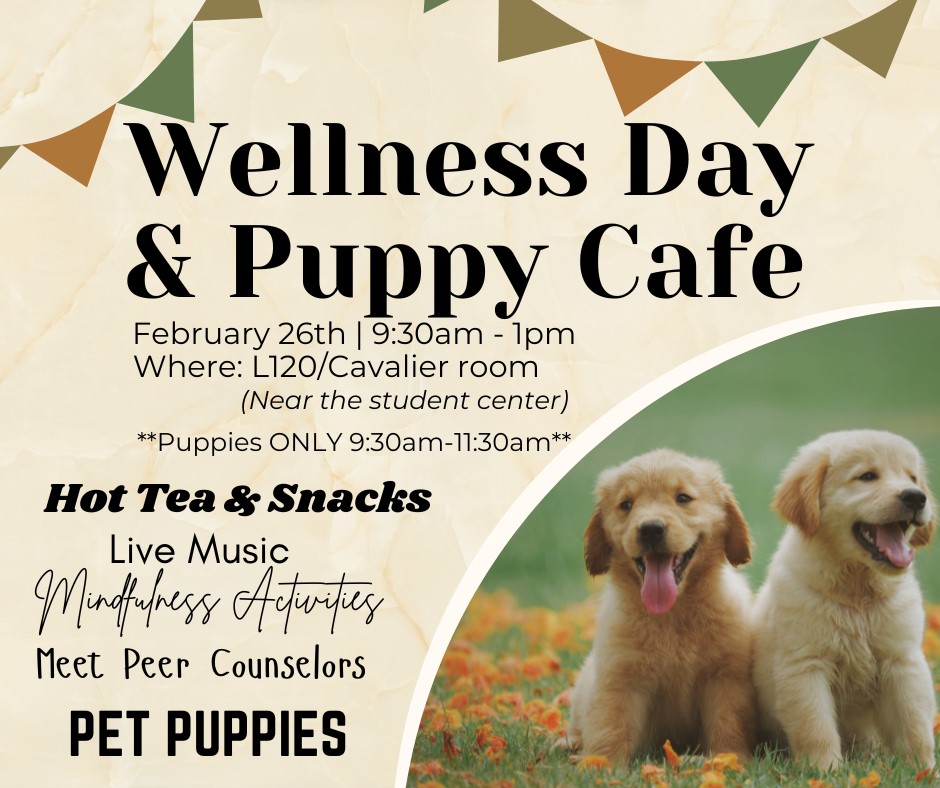 Wellness Day &amp; Puppy Café!
Need a break? Pet adorable puppies, sip soothing tea, and enjoy live music at our Wellness Day &amp; Puppy Café!
Snuggle up with the sweetest pups, unwind with a warm cup of tea, and let the music melt your stress away.