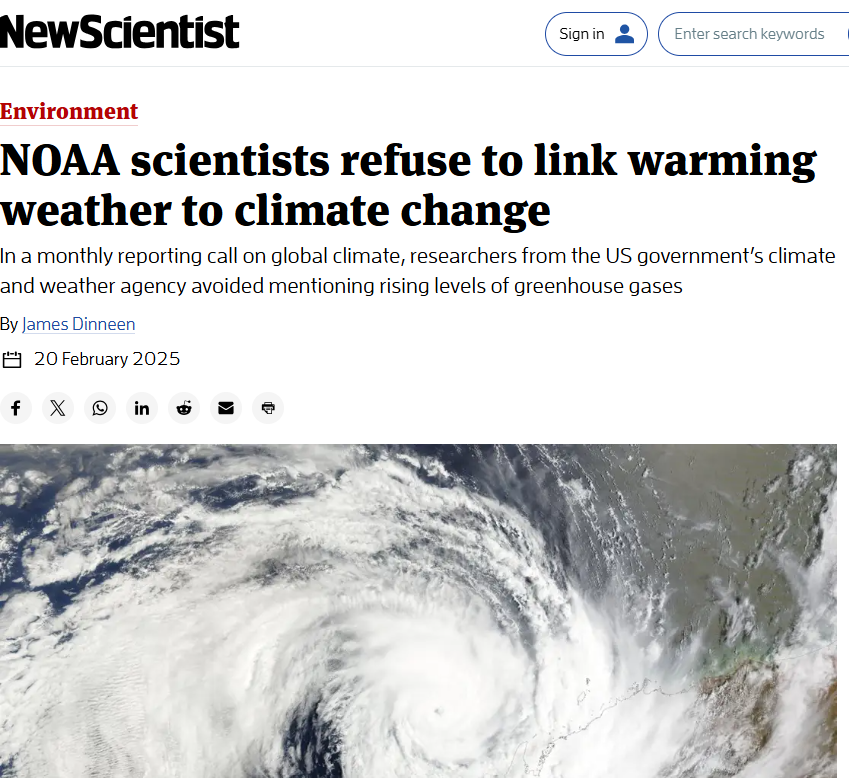 Climate_ch_UWS's tweet photo. The NOAA is strongly influenced by the Trump administration, avoiding mentioning the effects of greenhouse gases on climate change in their reports. This omission highlights the political pressure on climate science https://t.co/sJiaAp0U3B