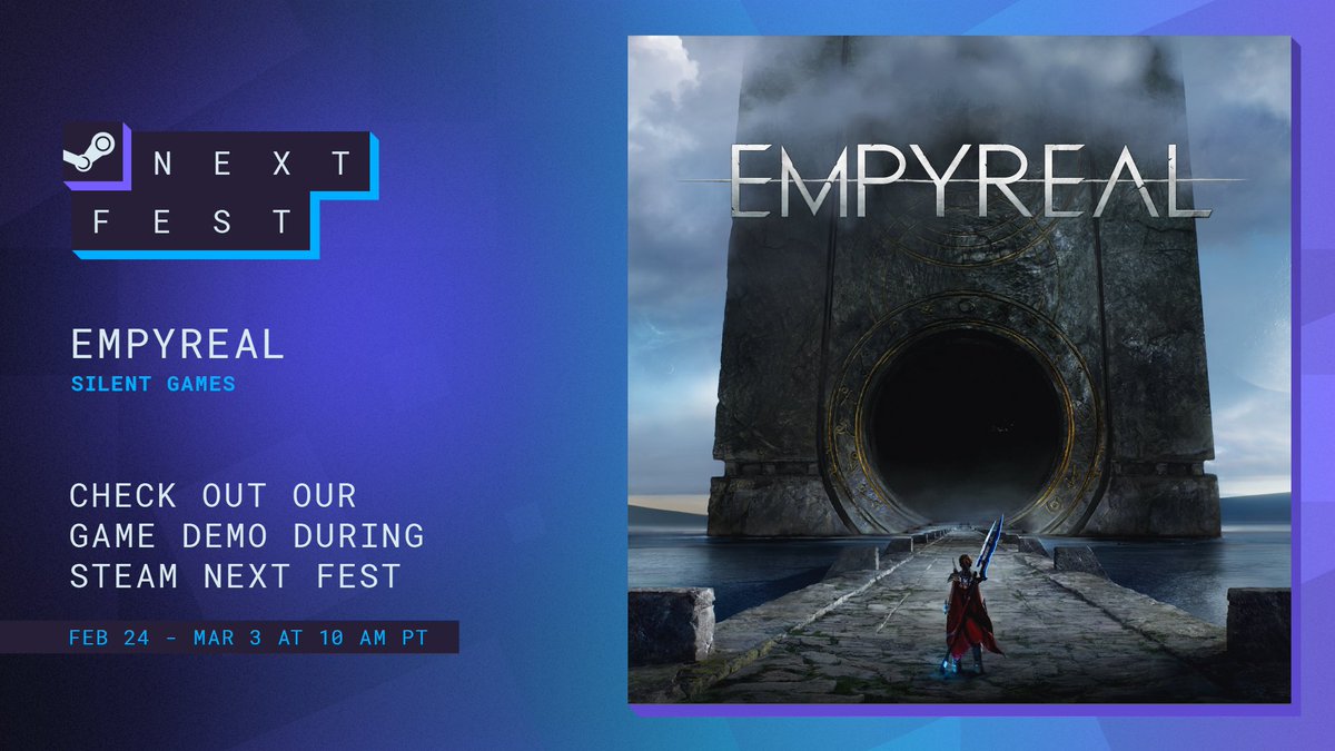 empyrealgame's tweet image. Mercenaries. Take up your weapon of choice and prepare to step into the Monolith.

The #Empyreal Steam #NextFest demo is OUT NOW.

All three weapon types, combat training zone, a host of playable levels, monstrous endgame armour sets and much more is waiting for you.