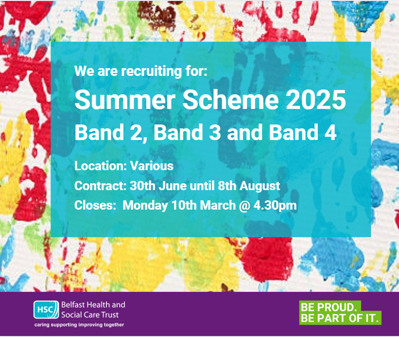 📢We are recruiting for the 2025 BHSCT Summer Scheme
⏳Closing date is Monday 10th March @ 4.30pm
📍 For more details and to apply, please visit bit.ly/4bau3yl