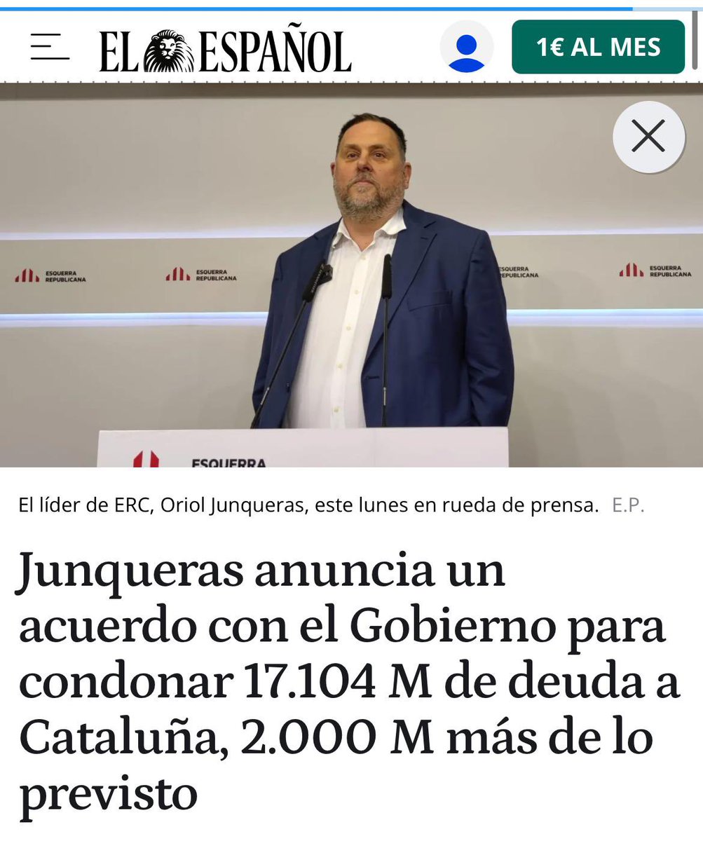‼️17.000 millones‼️Ese es el precio que pagaremos todos los españoles para mantener a Sánchez en La Moncloa. 

Los separatistas despilfarran, Sánchez perdona y los españoles pagamos. 

Desde #CastillayLeón rechazamos este pacto de condonación de la deuda con los separatistas.